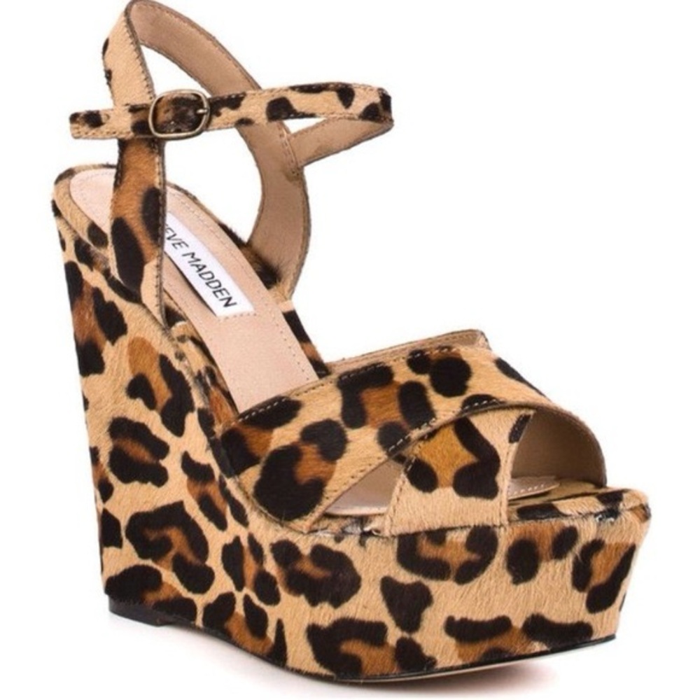 Steve Madden LEOPARD WESTII Wedge Platform Sandals, size 7.5